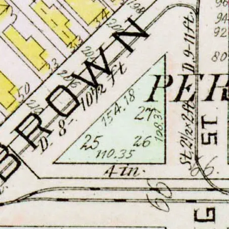 The Brown Street property mapped from 1875 to 1918, 1910