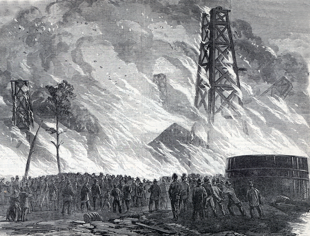 An artist’s rendition of the Grant Well Fire