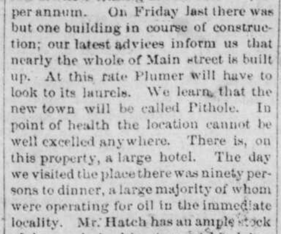 Snippet from the June 1, 1865 edition of the Oil City Register, showing Pithole’s rapid growth